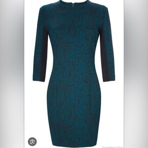 🖤 French Connection Dark Green/Black Snakeskin Print Long Sleeve Stretch Dress